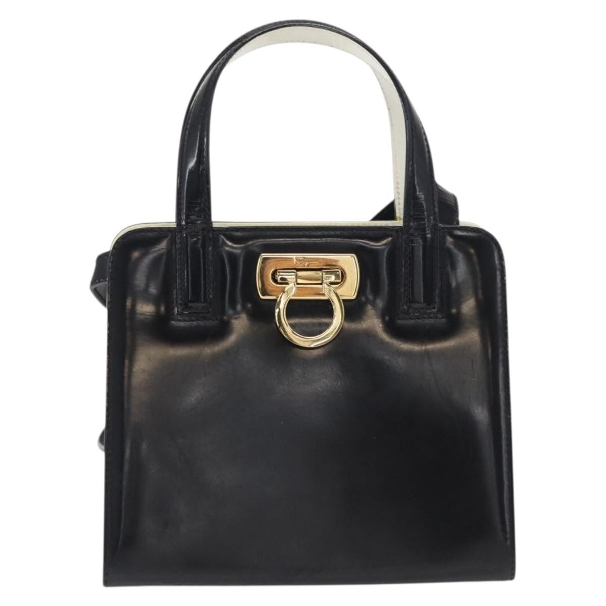 Salvatore Ferragamo Gancini Patent Leather Black Patent_Leather Handbag (Pre-Owned)