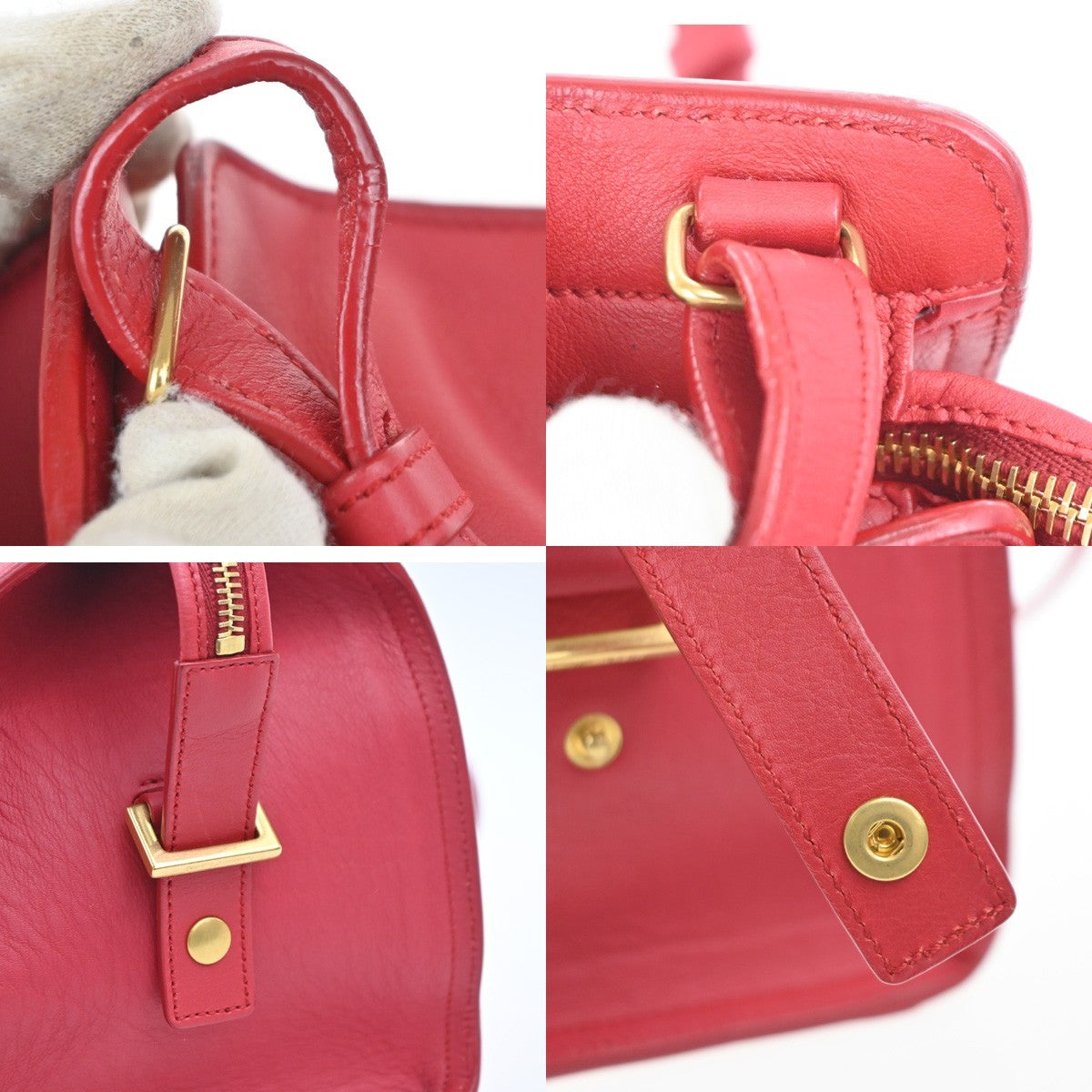 Saint Laurent Classic Y Cabas Leather Red Leather Tote Bag Bag (Pre-Owned)