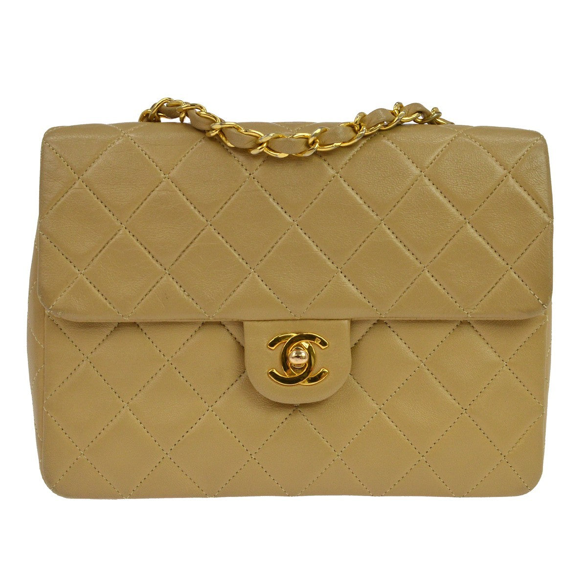 Chanel Retro Classic Square Flap Quilted Goatskin Beige Calfskin Handbag (Pre-Owned)