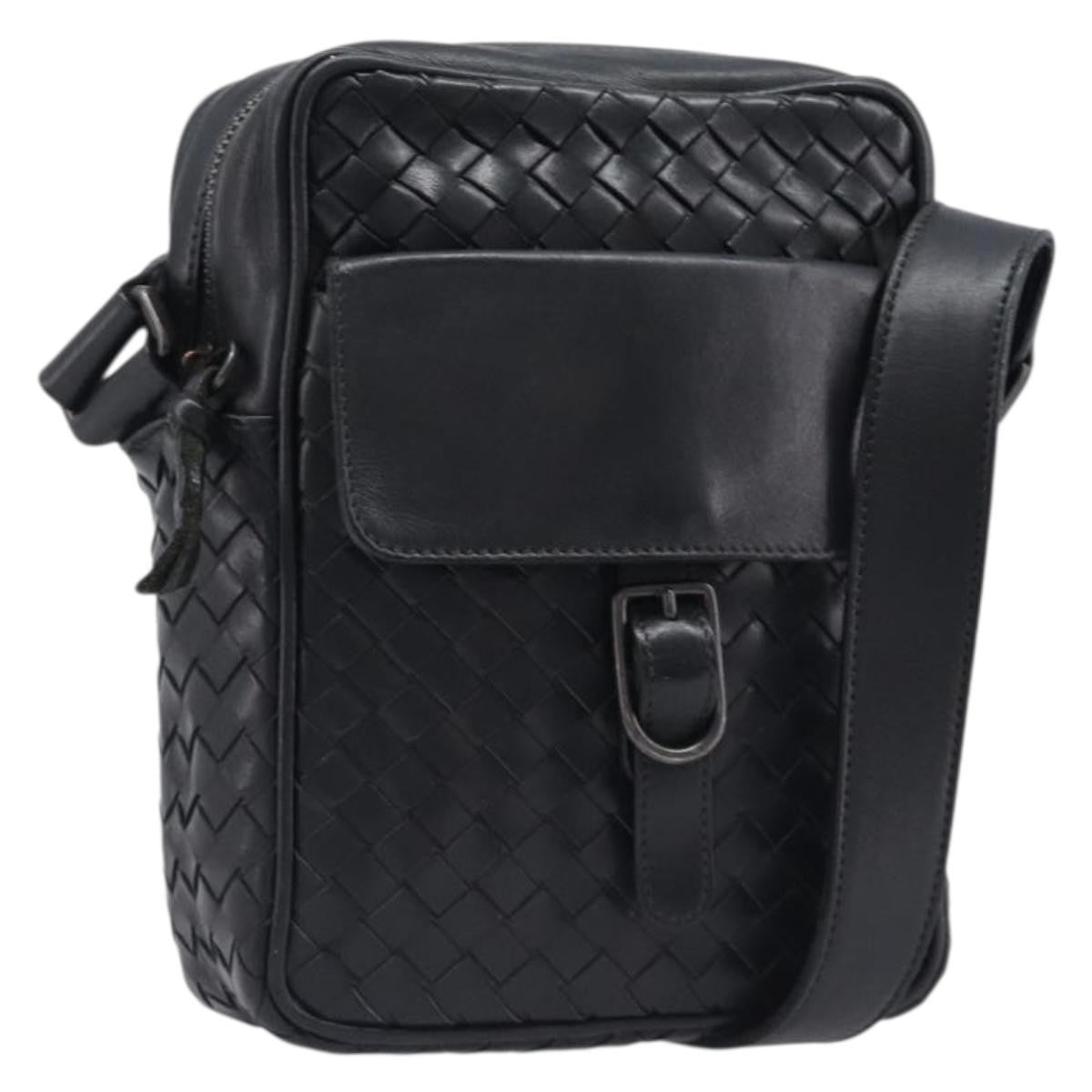 Bottega Veneta Front Pocket Messenger Intrecciato Nappa Black Leather Shoulder Bag Bag (Pre-Owned)