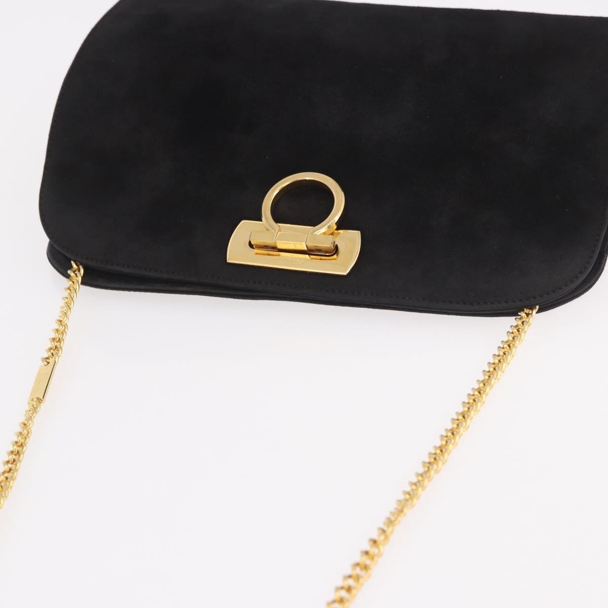 Salvatore Ferragamo Gancini Chain Suede Black Suede Shoulder Bag Bag (Pre-Owned)