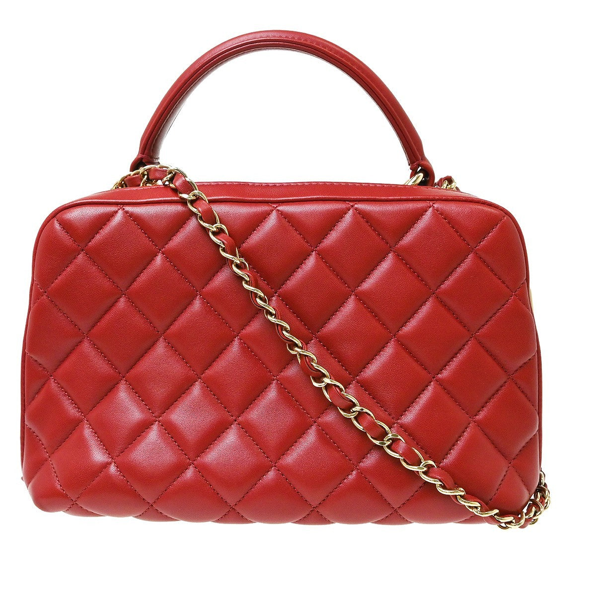 Chanel Trendy Cc Top Handle Quilted Lambskin Red Leather Handbag (Pre-Owned)