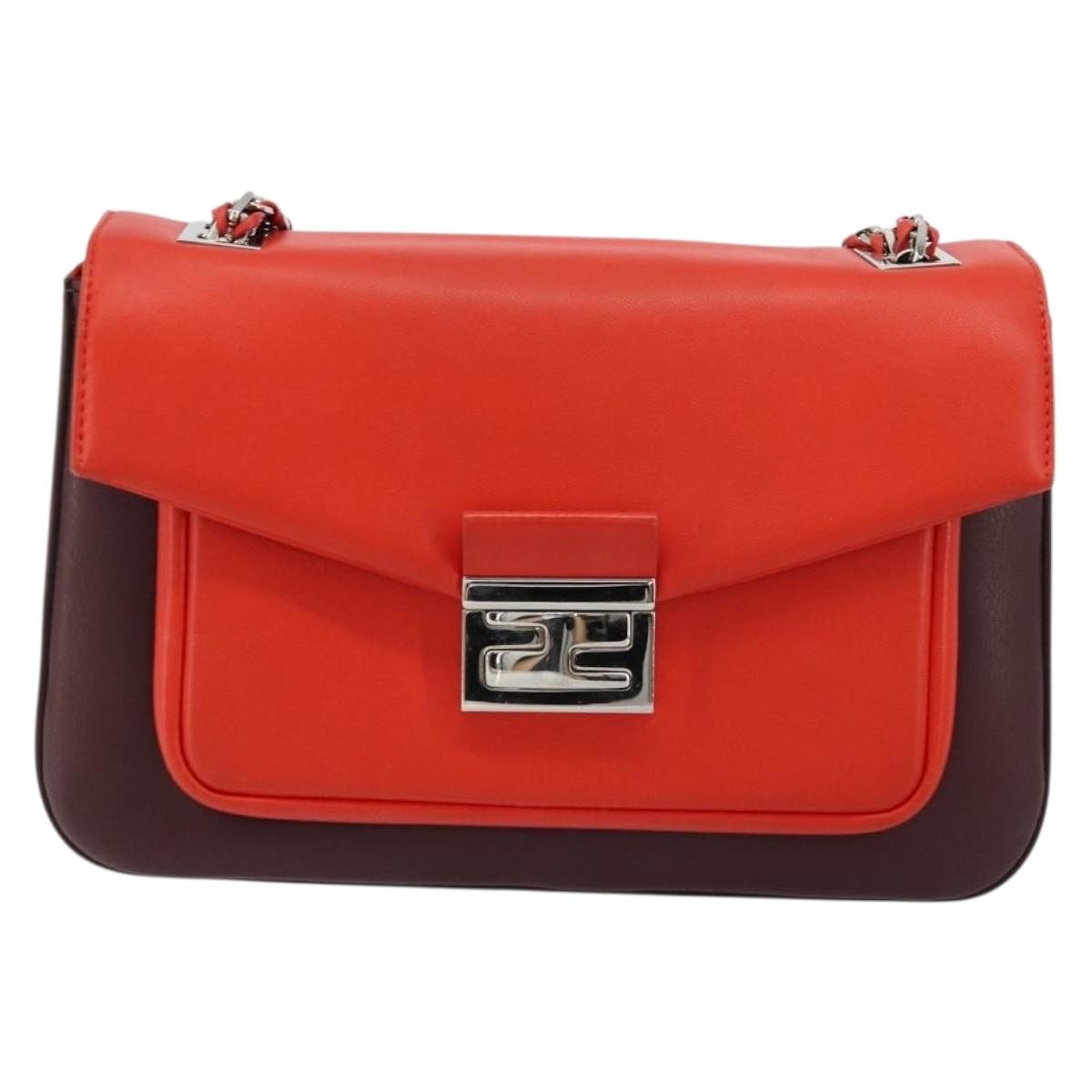 Fendi Be Baguette Flap Leather Red Leather Handbag (Pre-Owned)