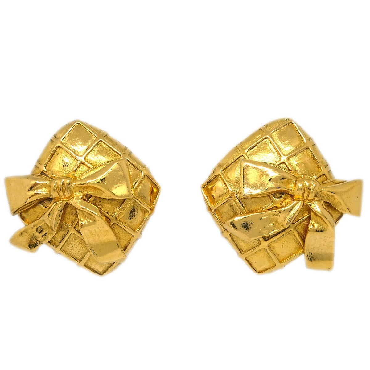 Chanel Cc Rhombus Clip-On Metal Gold Gold_Plated Earrings Jewelry (Pre-Owned)