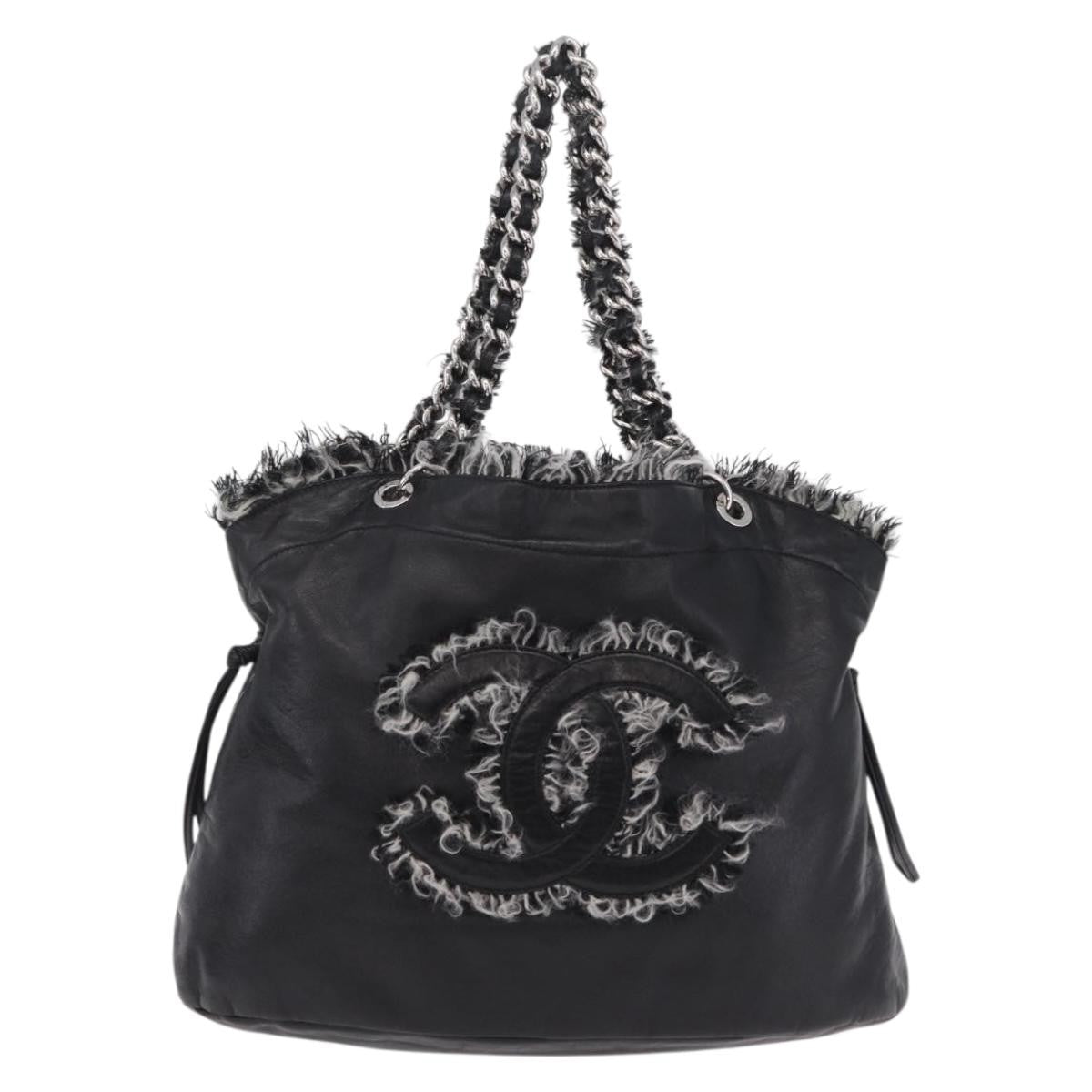 Chanel Funny Tweed Bon Bon Lambskin Black Leather Tote Bag Bag (Pre-Owned)