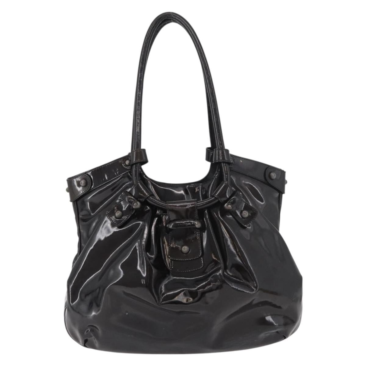 Salvatore Ferragamo Gancini Patent Leather Brown Patent_Leather Handbag (Pre-Owned)