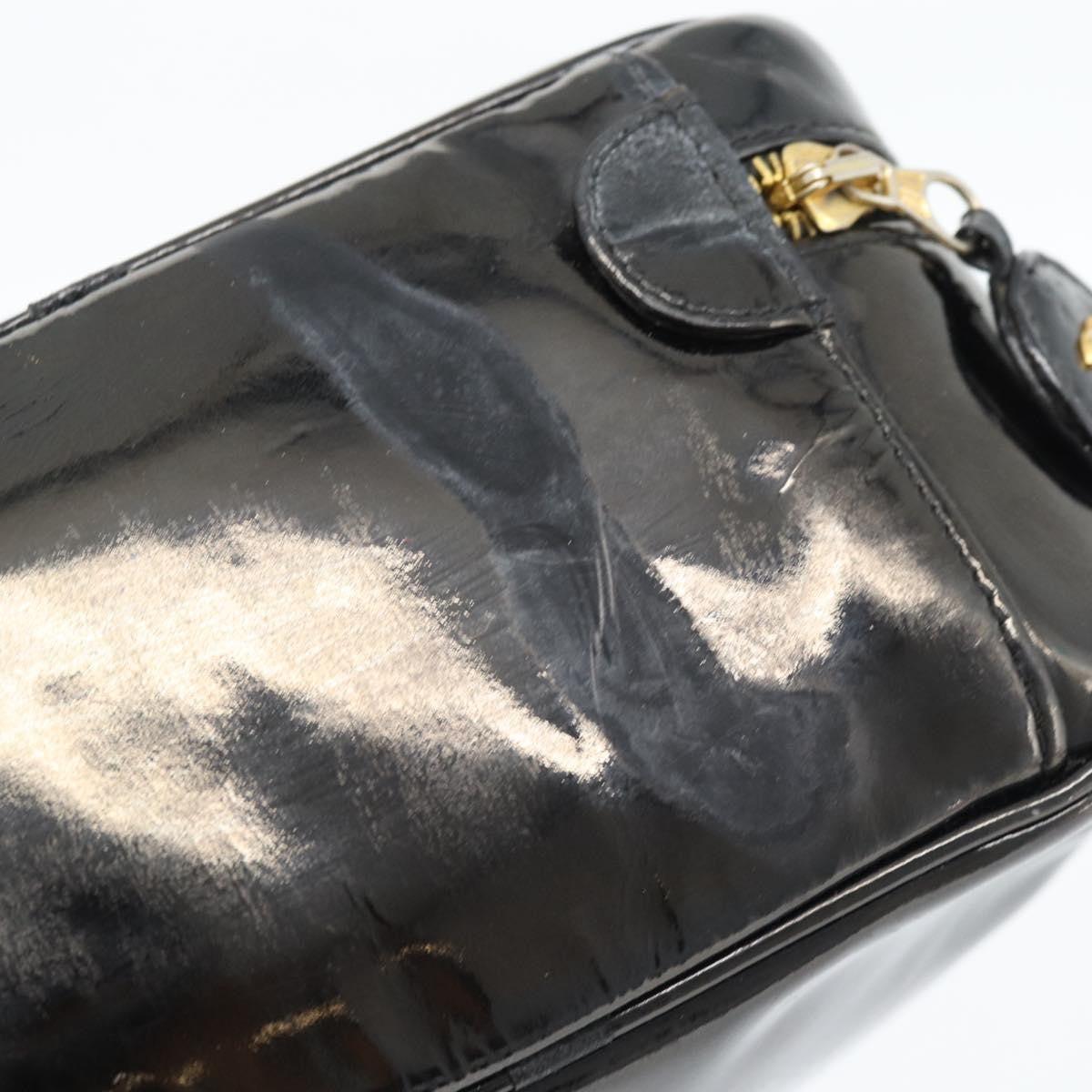 Fendi Vintage Cosmetic Case Pequin Canvas Black Patent_Leather Clutche & Pouche Bag (Pre-Owned)