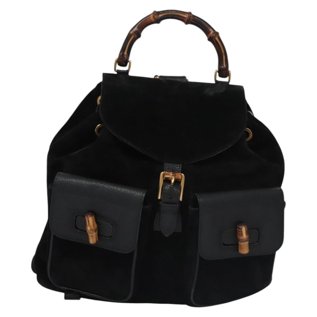 Gucci Vintage Bamboo Suede Black Suede Backpack Bag (Pre-Owned)