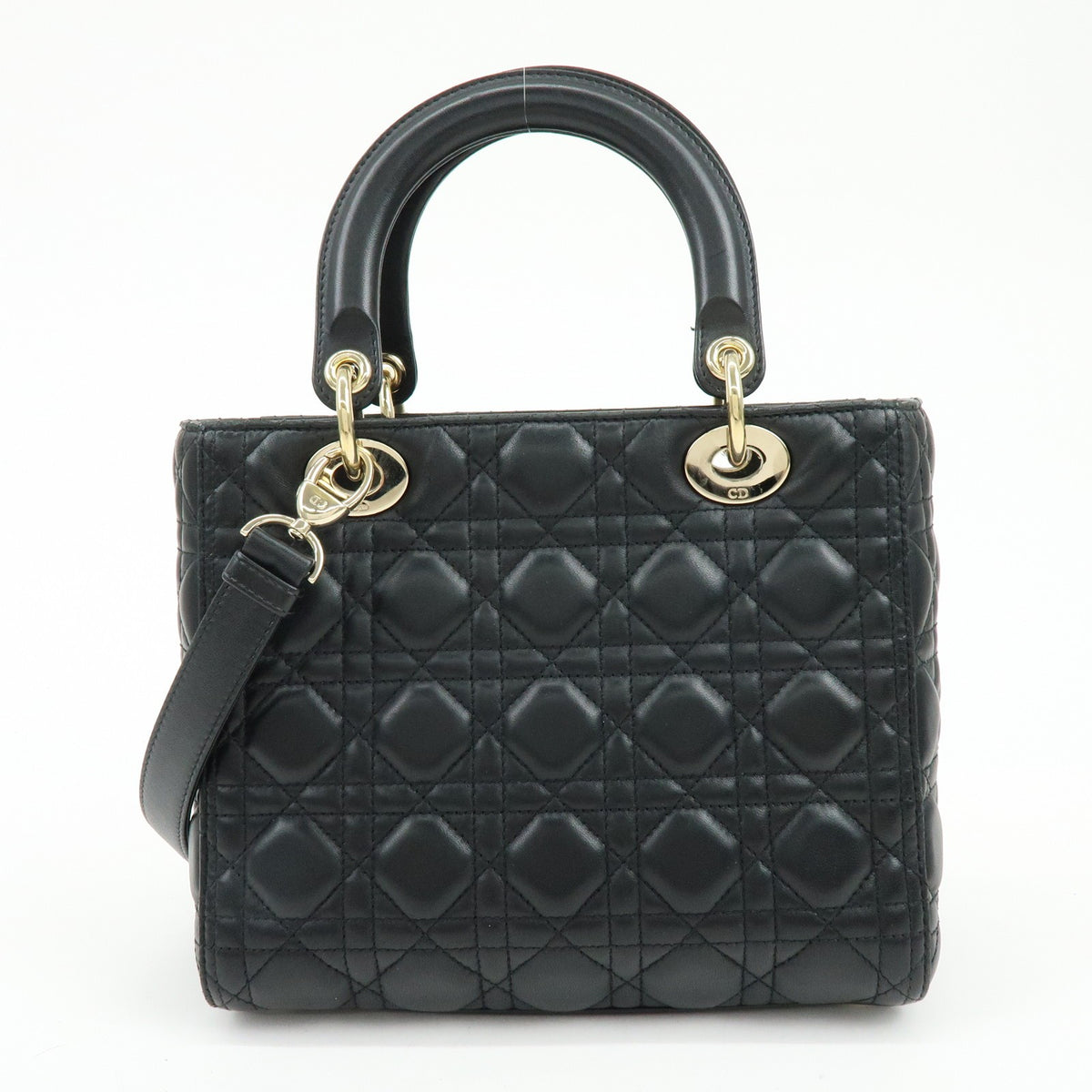Christian Dior Lady Dior Black Leather Handbag (Pre-Owned)