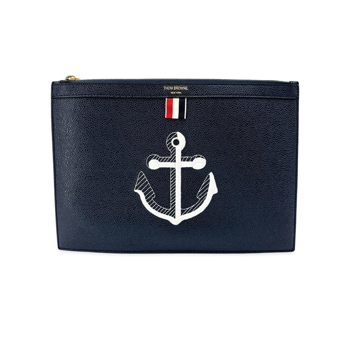 Thom Browne Zip Document Holder Leather With Applique Navy Leather Briefcase Bag (Pre-Owned)