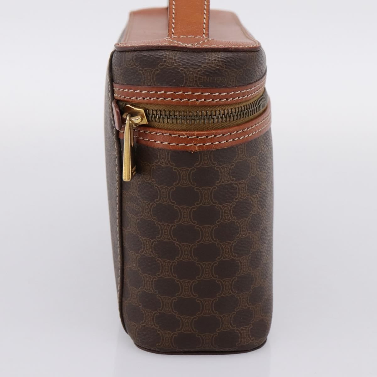 Celine Top Handle Vanity Box Triomphe Coated Canvas Brown Canvas Handbag (Pre-Owned)