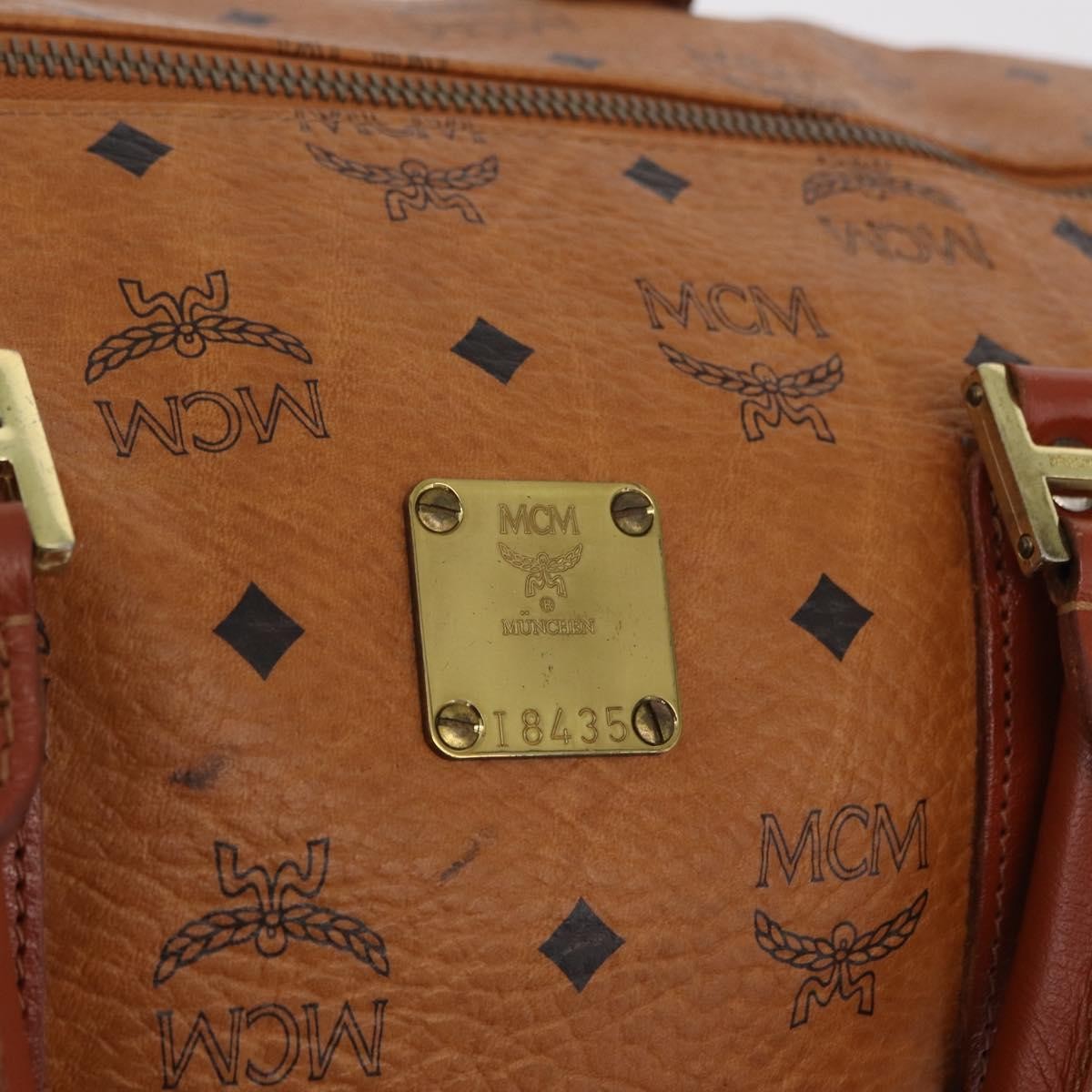 MCM Vicetos Logogram Boston Brown Leather Travel Bag Bag (Pre-Owned)