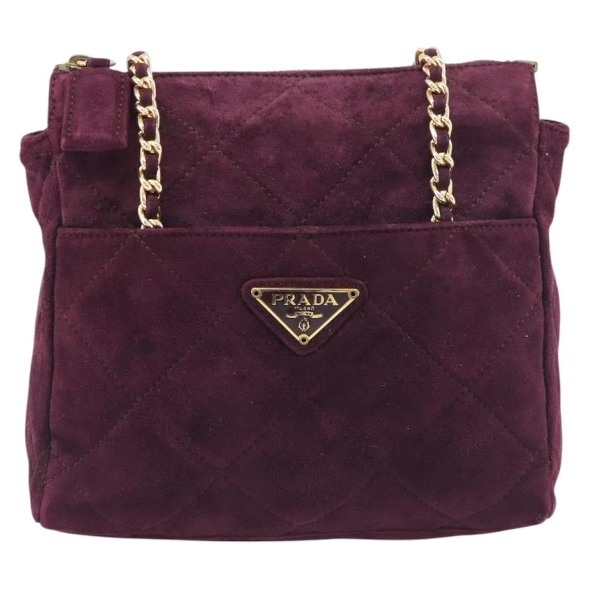 Prada Vintage Chain Flap Suede Burgundy Suede Shoulder Bag Bag (Pre-Owned)