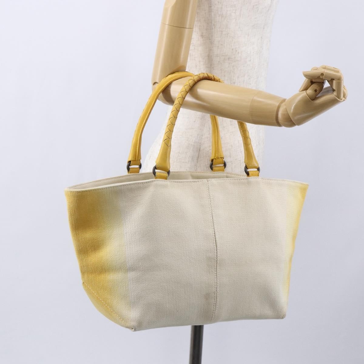 Bottega Veneta Braided Handle Open Canvas With Leather Yellow Canvas Bag (Pre-Owned)
