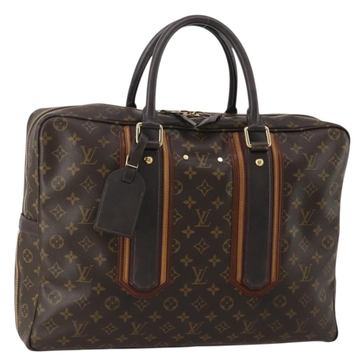 Louis Vuitton Bequia Porte Document Geant Monogram Canvas With Leather Brown Canvas Briefcase Bag (Pre-Owned)