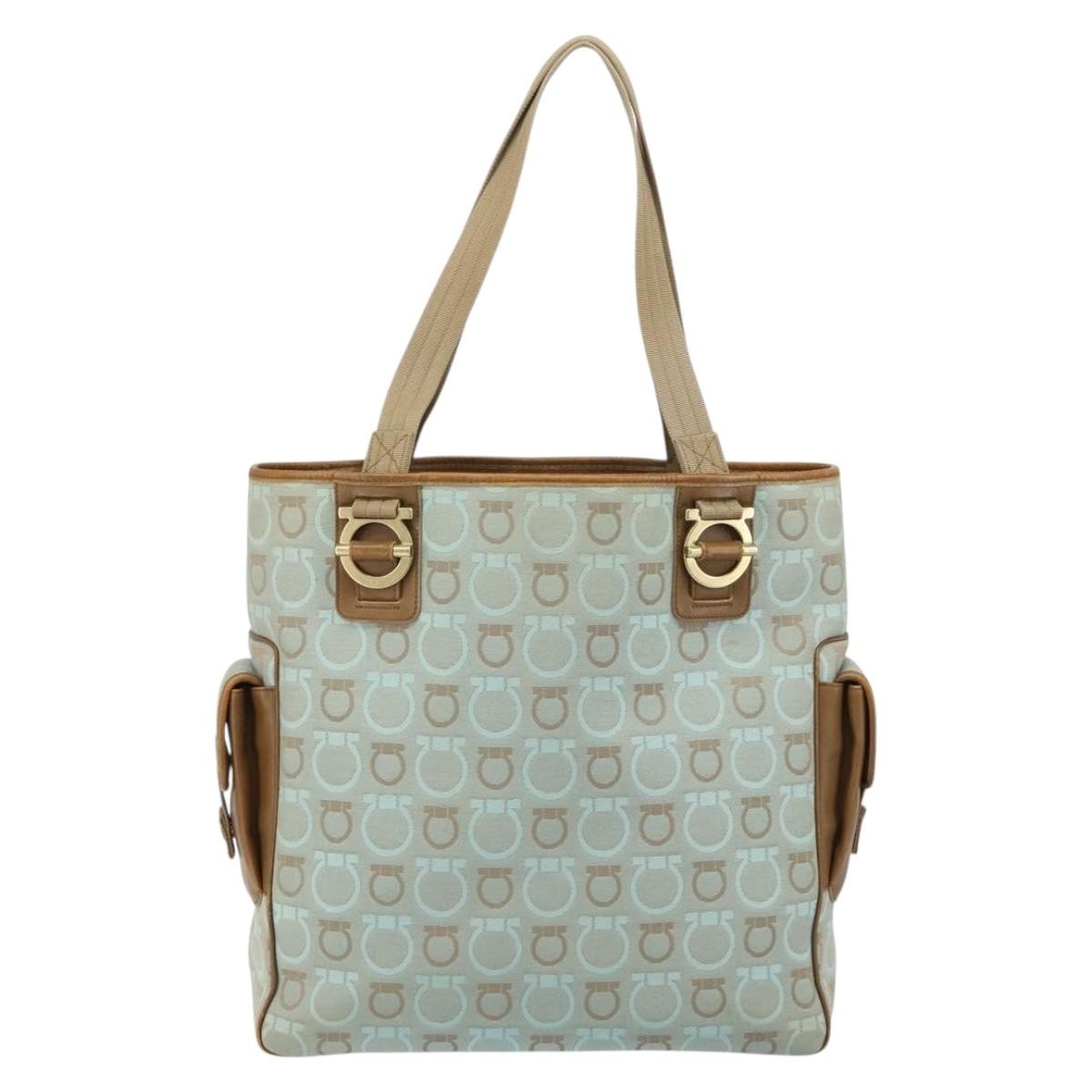 Salvatore Ferragamo Gancini Tote Gancini Canvas Blue Canvas Tote Bag Bag (Pre-Owned)