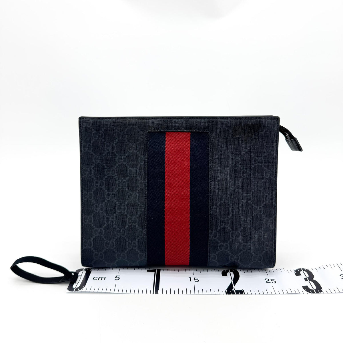 Gucci Web Zip Pouch Gg Coated Canvas Black Canvas Clutche & Pouche Bag (Pre-Owned)
