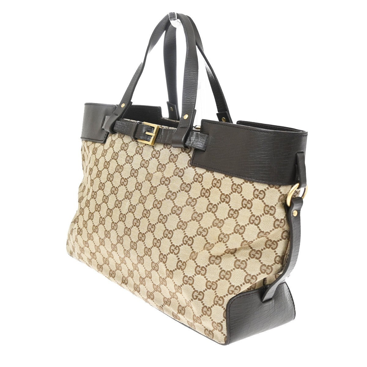 Gucci Belted Bucket Gg Canvas With Leather Brown Canvas Tote Bag Bag (Pre-Owned)