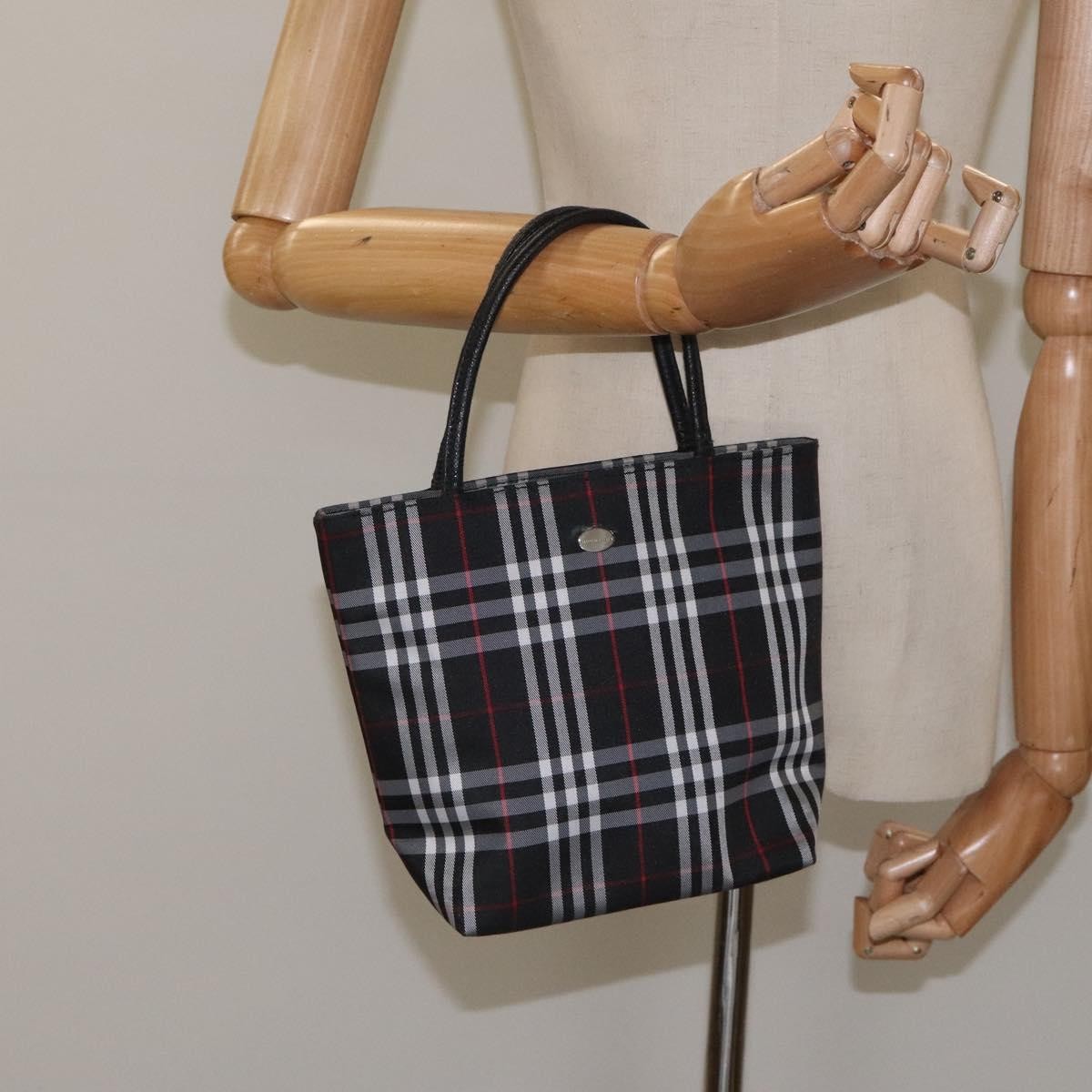 Burberry Nova Check Tote Nylon Black Nylon Handbag (Pre-Owned)