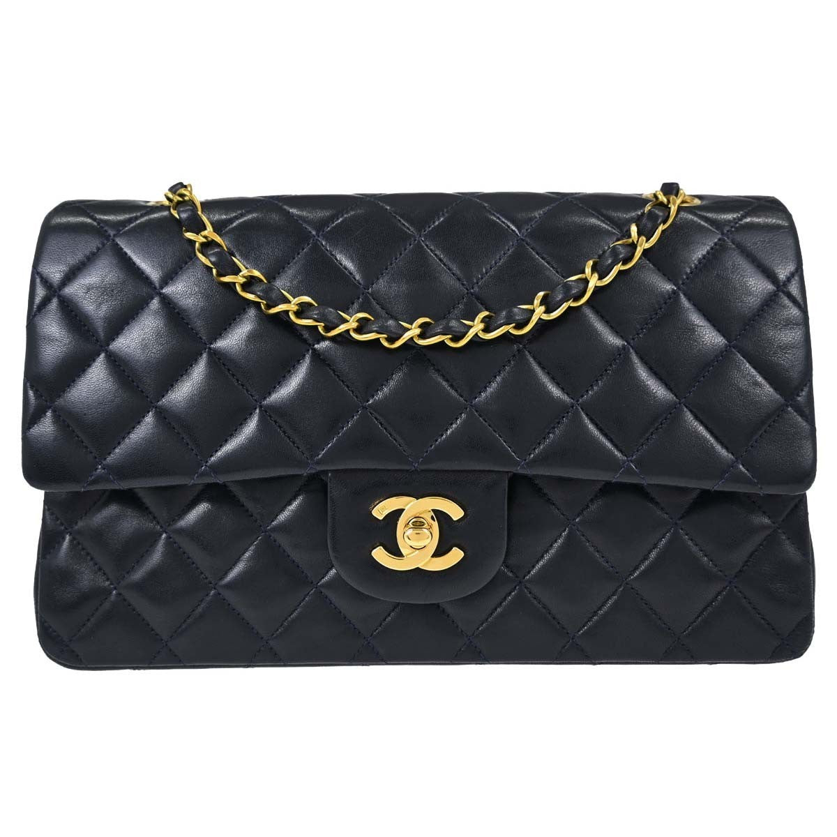 Chanel Timeless - Classic Double Flap Quilted Lambskin Navy Leather Shoulder Bag Bag (Pre-Owned)