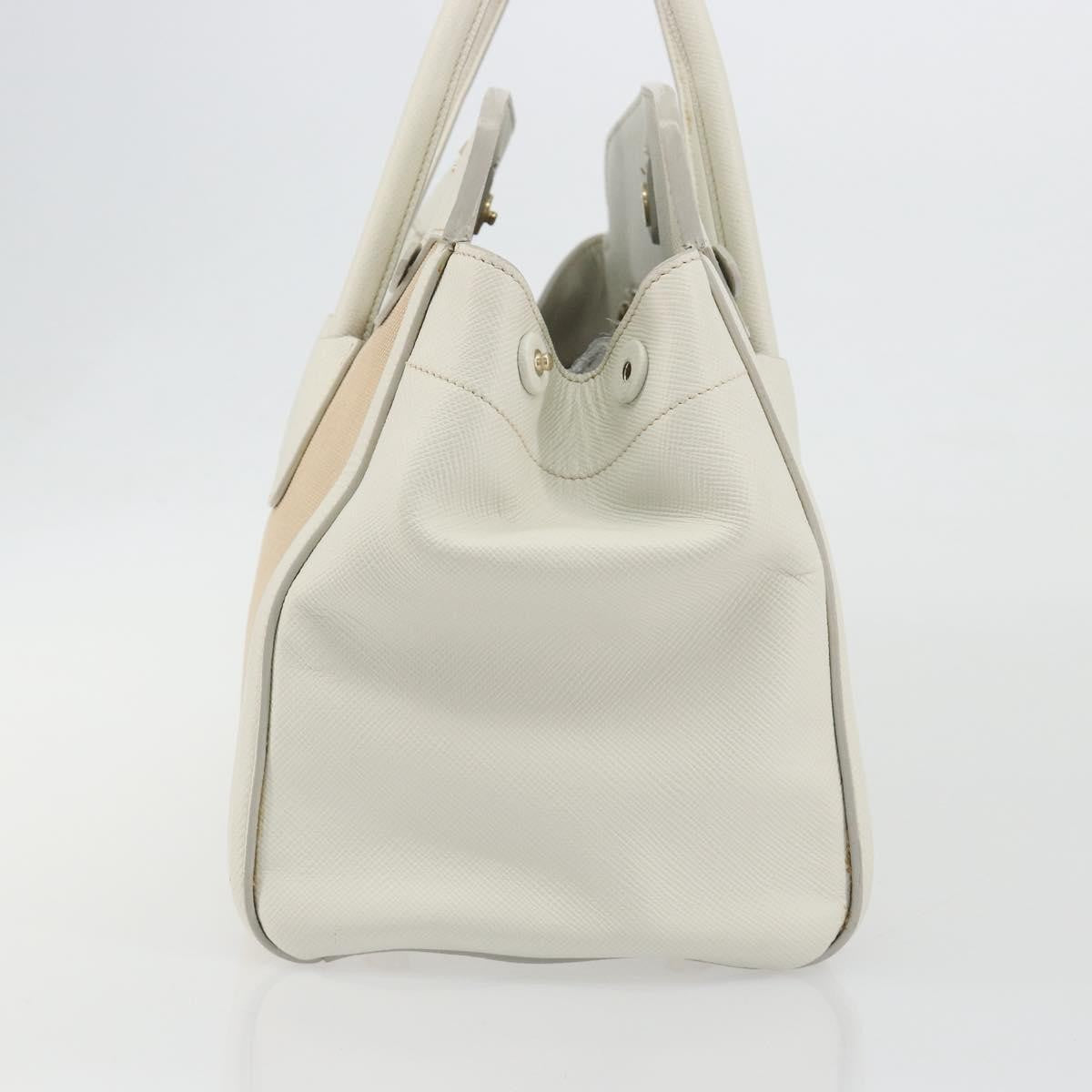 Prada Cuir Frame Convertible Canvas And Saffiano Leather Beige Canvas Tote Bag Bag (Pre-Owned)