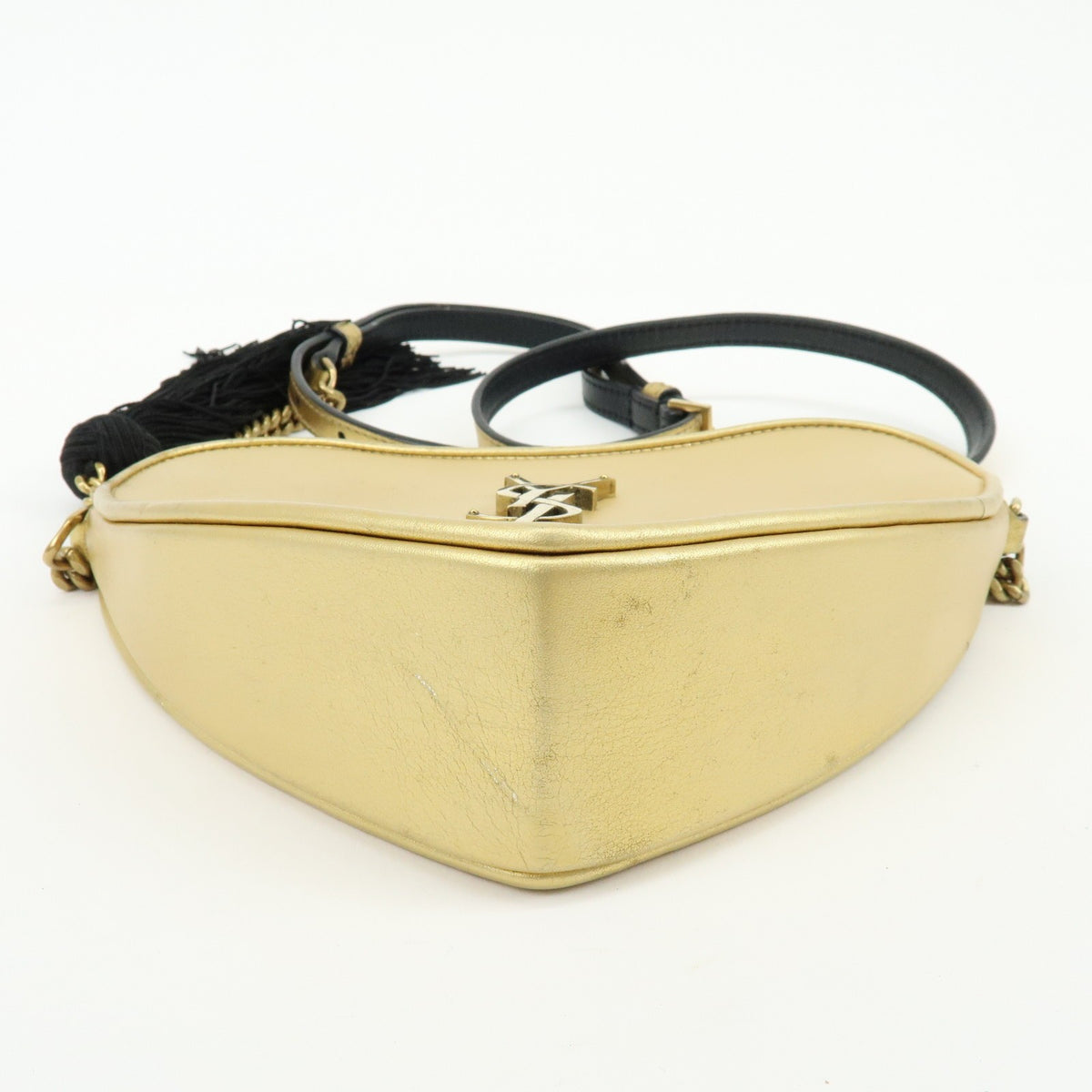 Saint Laurent Love Heart Tassel Chain Leather Gold Leather Handbag (Pre-Owned)