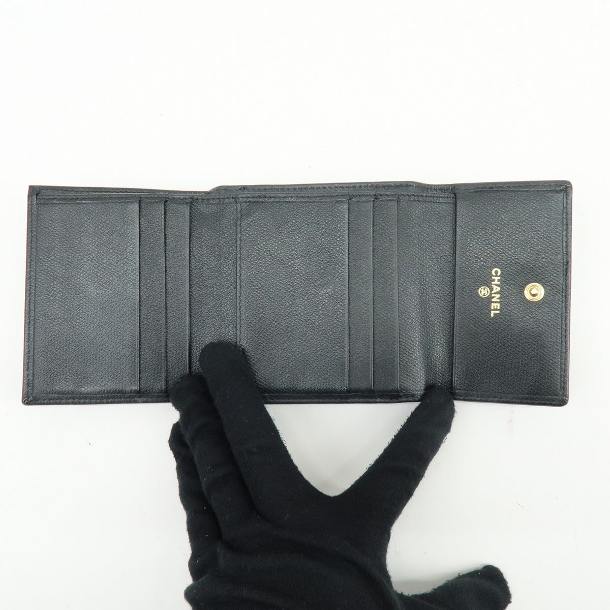 Chanel Cc Button Coin Purse Leather Black Calfskin Card Holders Accessory (Pre-Owned)