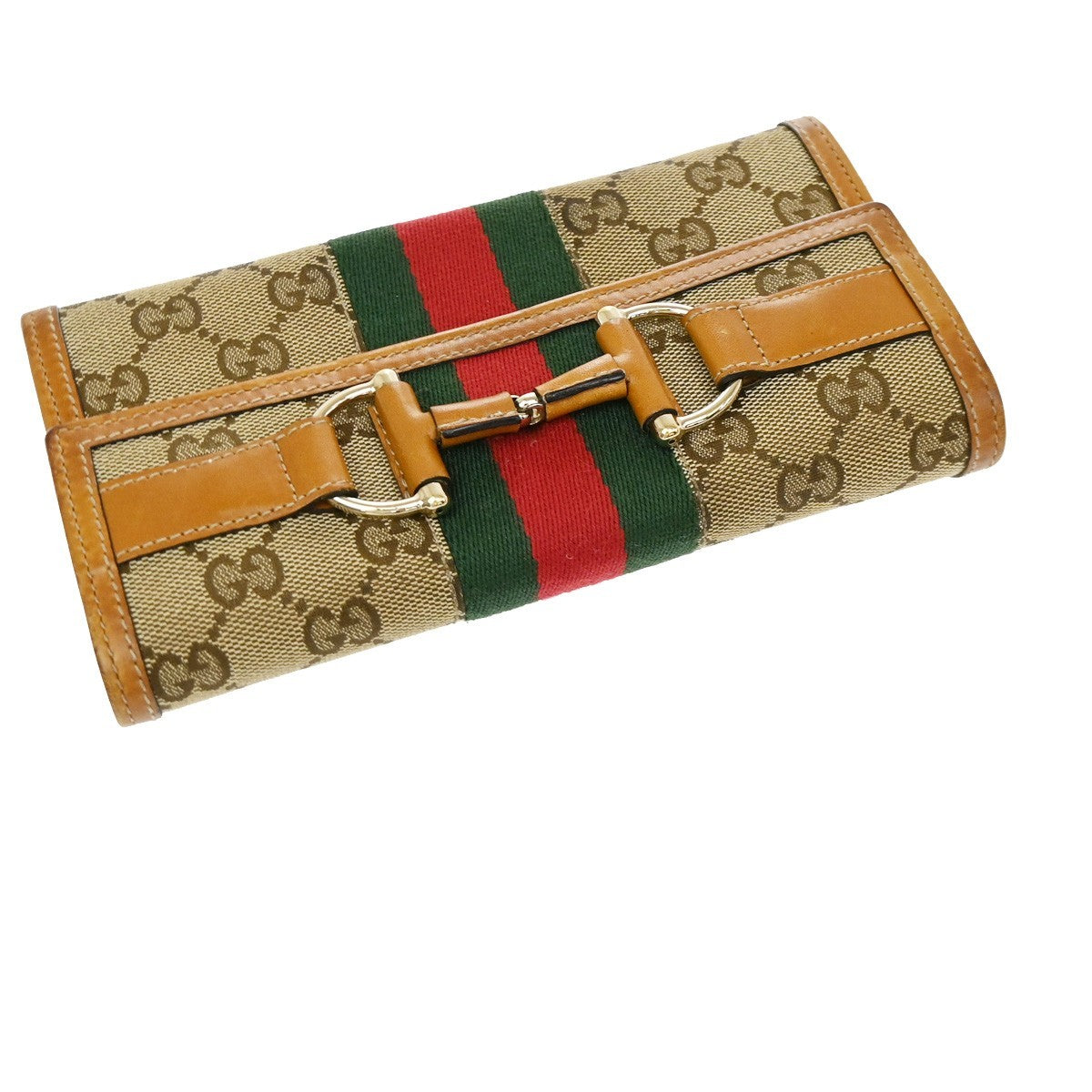 Gucci Vintage Horsebit Continental Gg Canvas And Leather Brown Canvas Wallets Accessory (Pre-Owned)