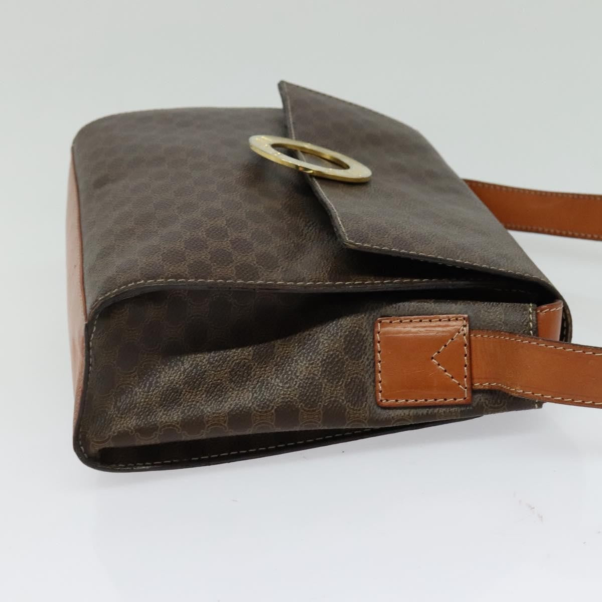 Celine Vintage Macadam Circle Logo Canvas And Leather Brown Canvas Shoulder Bag Bag (Pre-Owned)
