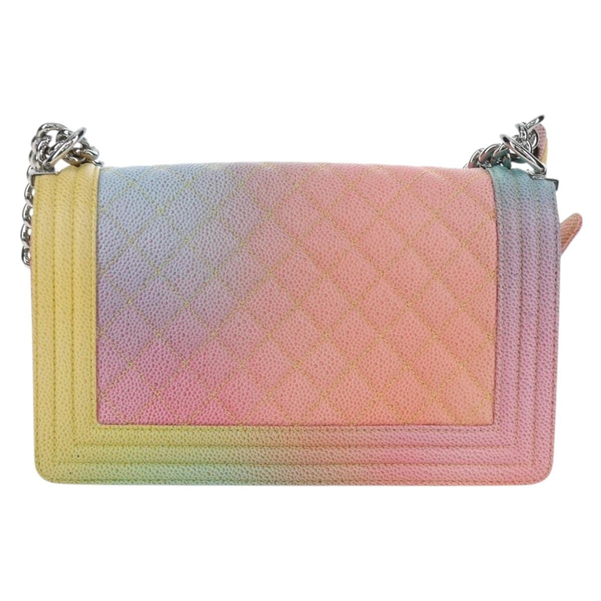 Chanel Rainbow Boy Flap Quilted Painted Caviar Multicolour Leather Shoulder Bag Bag (Pre-Owned)