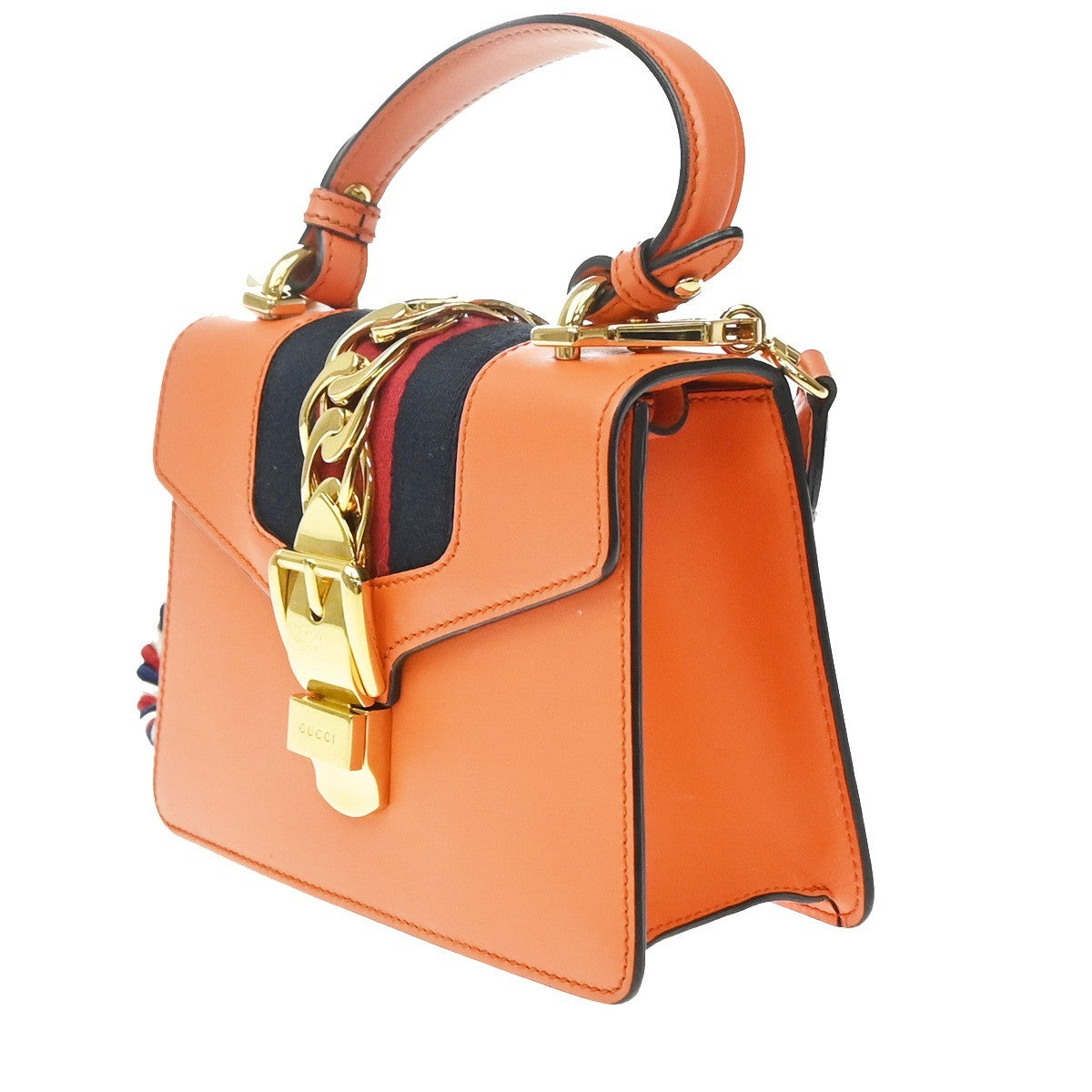Gucci Sylvie Leather Orange Leather Handbag (Pre-Owned)
