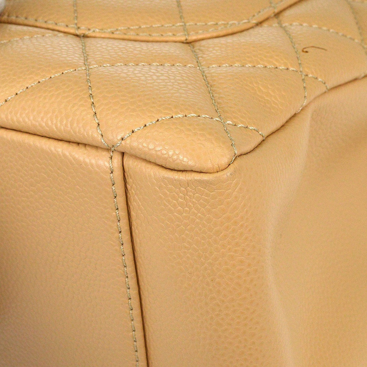 Chanel Grand Shopping Quilted Caviar Beige Calfskin Tote Bag Bag (Pre-Owned)