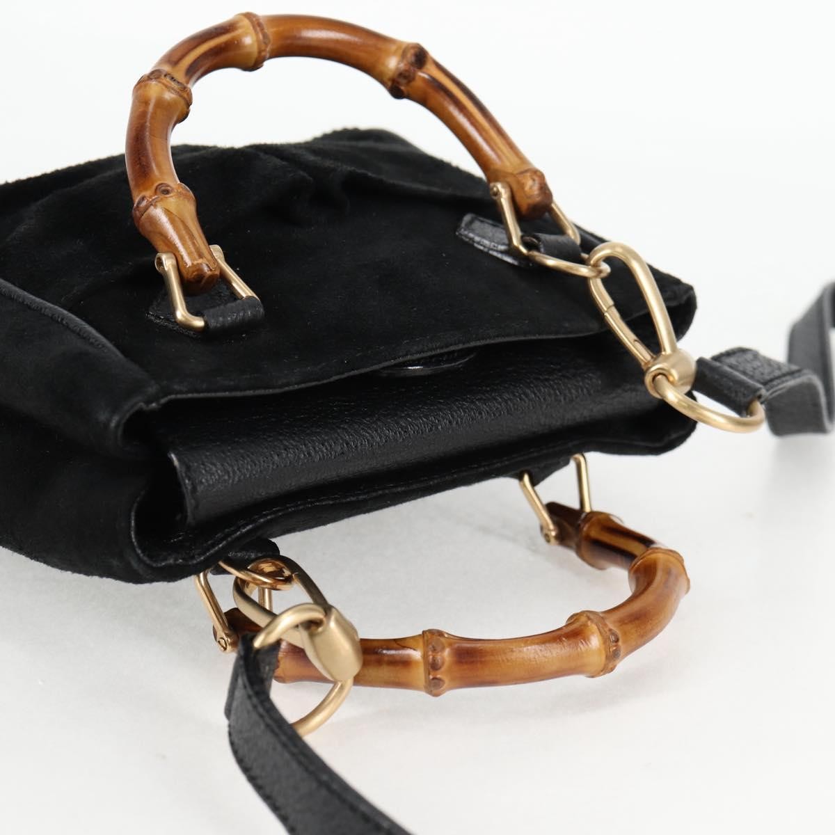 Gucci Vintage Bamboo Front Pocket Suede Black Suede Tote Bag Bag (Pre-Owned)
