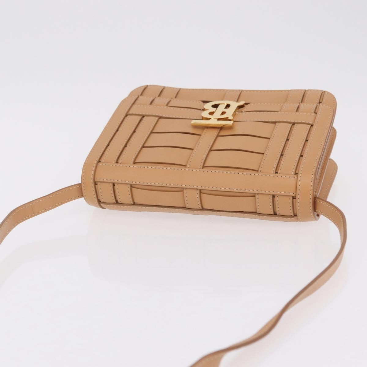 Burberry Tb Flap Woven Leather Beige Leather Handbag (Pre-Owned)