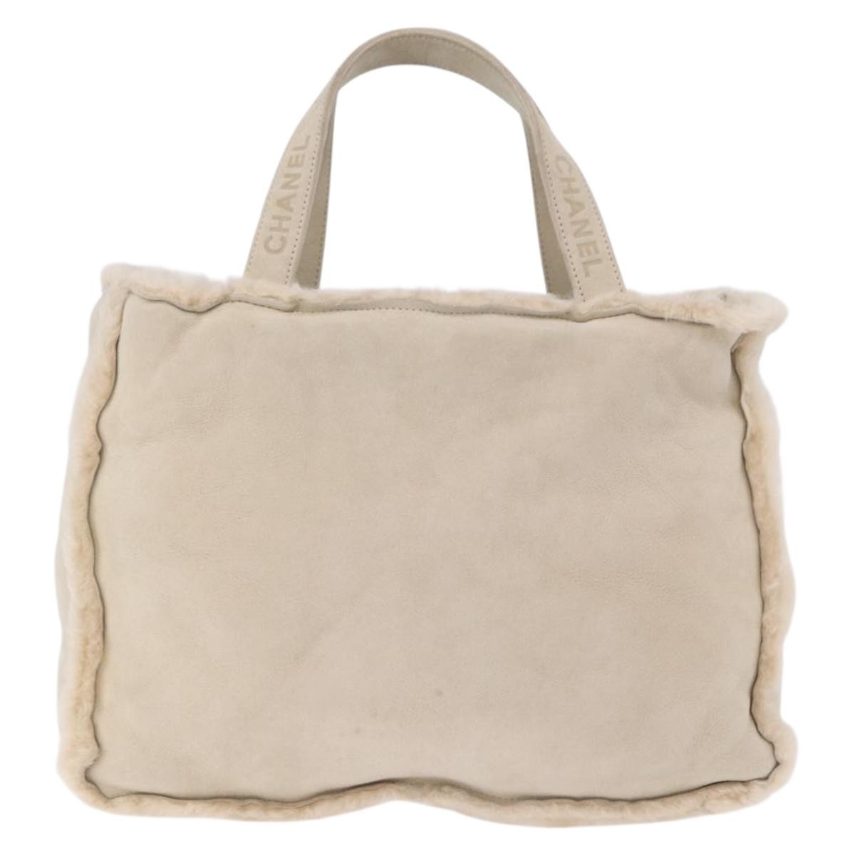 Chanel Vintage East West Tote Shearling And Suede Beige Leather Tote Bag Bag (Pre-Owned)
