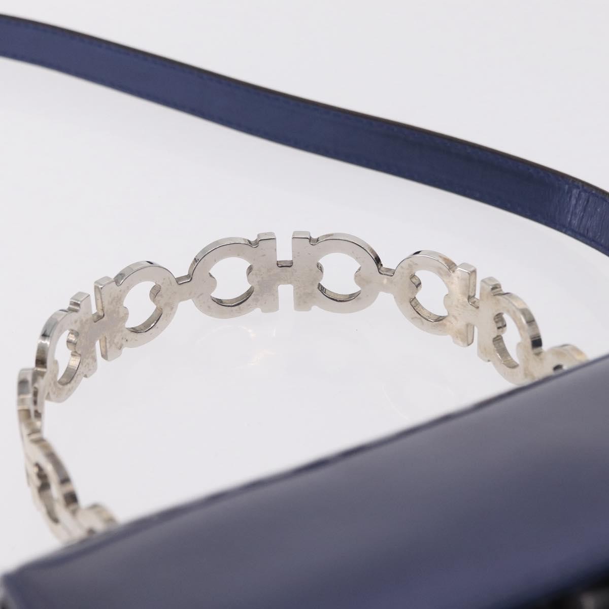 Salvatore Ferragamo Gancini Envelope Top Handle Leather Navy Patent_Leather Handbag (Pre-Owned)