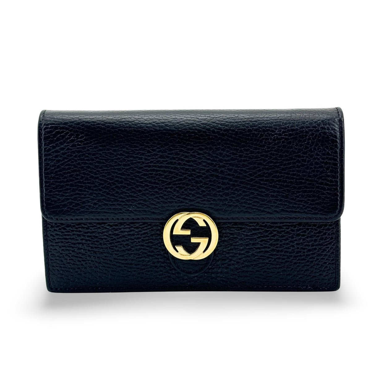 Gucci Interlocking Wallet On Chain Leather Black Leather Shoulder Bag Bag (Pre-Owned)