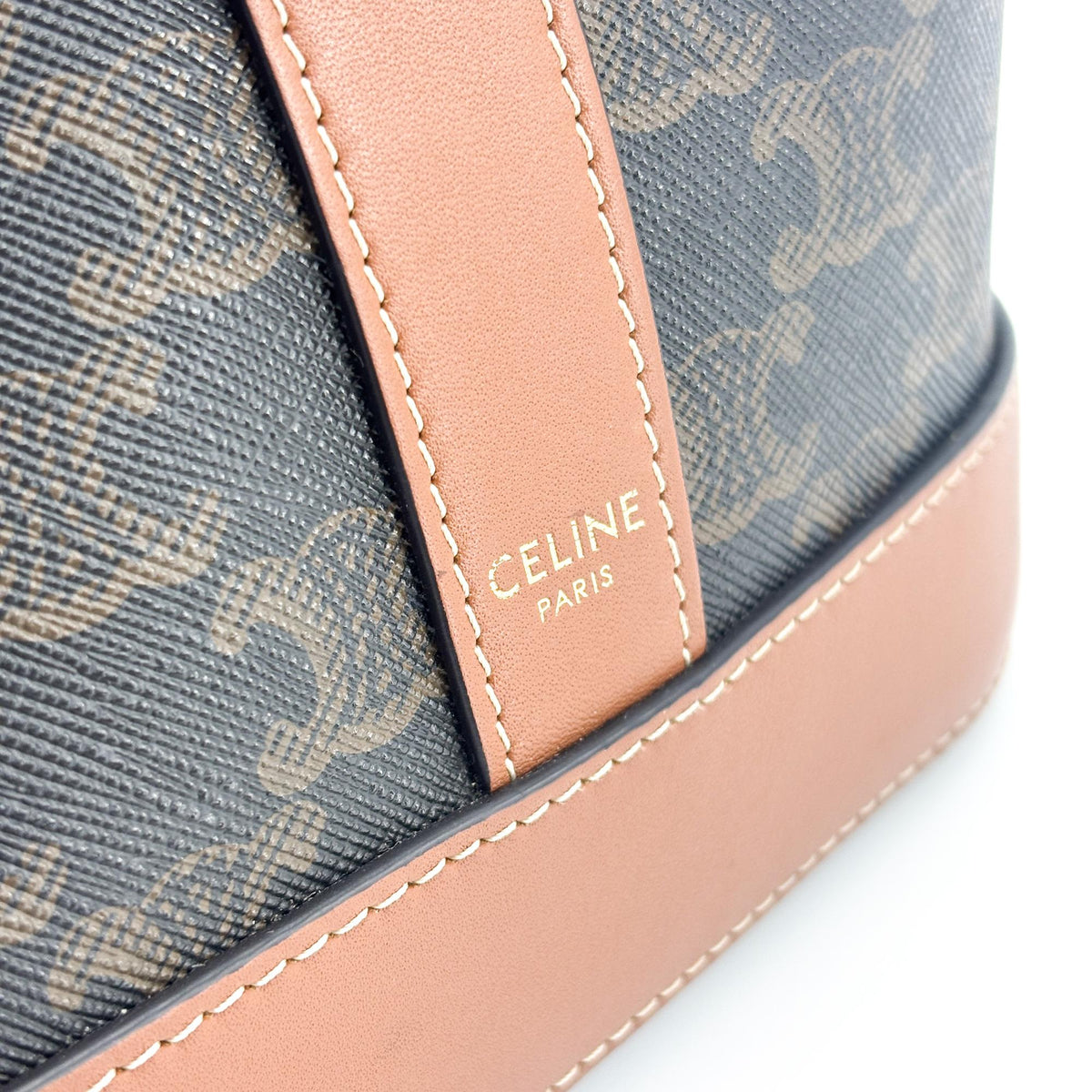 Celine Triomphe Bucket Embossed Suede Black Canvas Handbag (Pre-Owned)