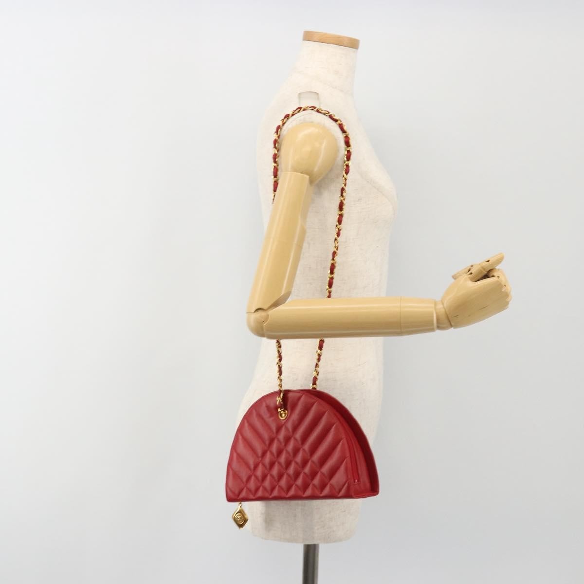 Chanel Vintage Chain Evening Mixed Quilt Lambskin Red Leather Clutche & Pouche Bag (Pre-Owned)