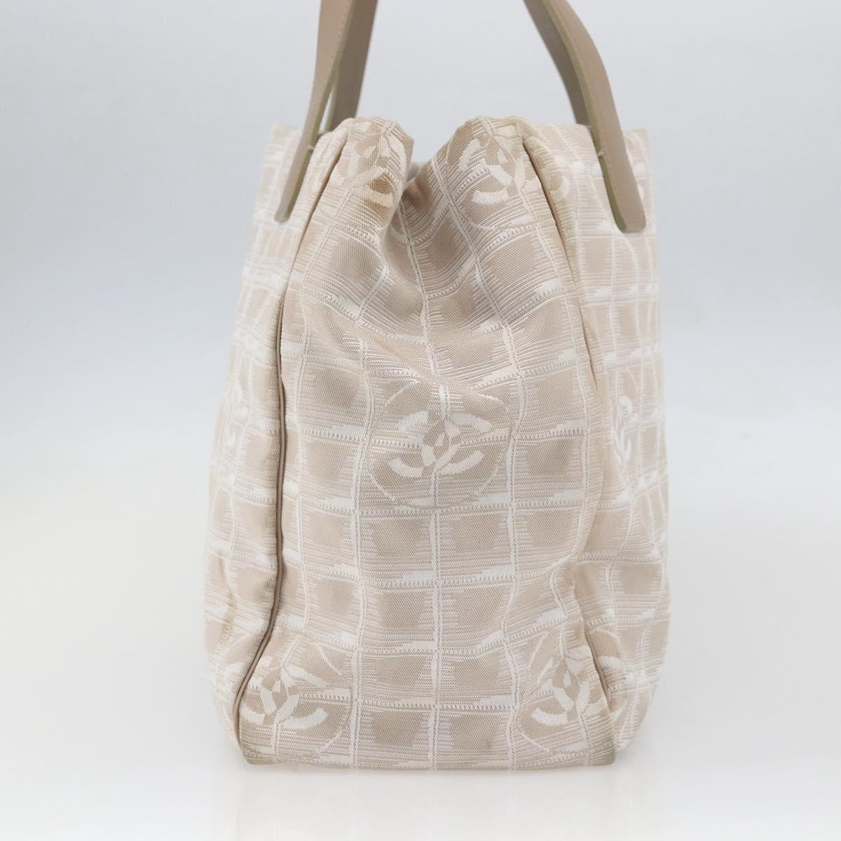 Chanel Travel Line Tote Nylon Beige Nylon Handbag (Pre-Owned)