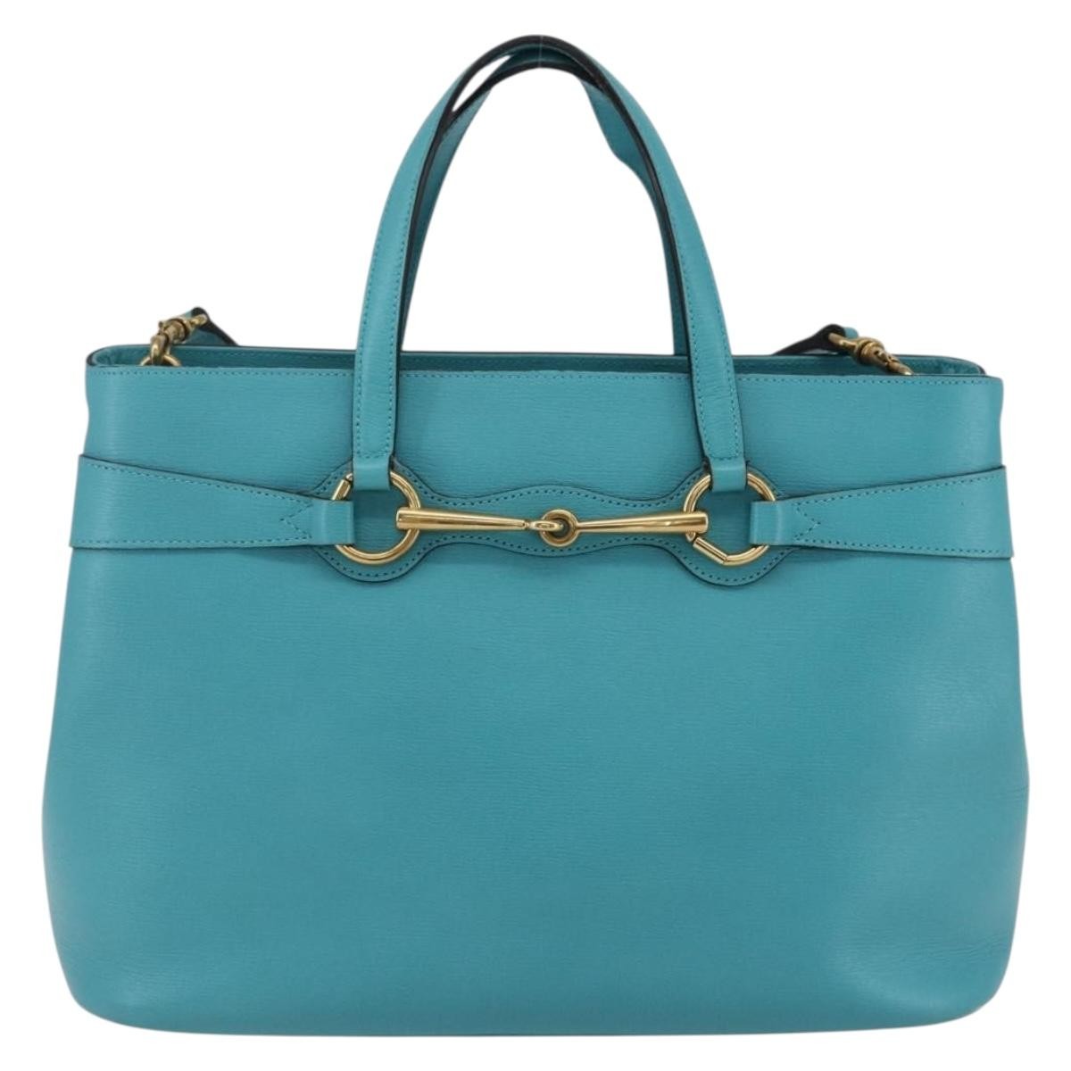 Gucci Bright Bit Convertible Tote Leather Blue Leather Tote Bag Bag (Pre-Owned)