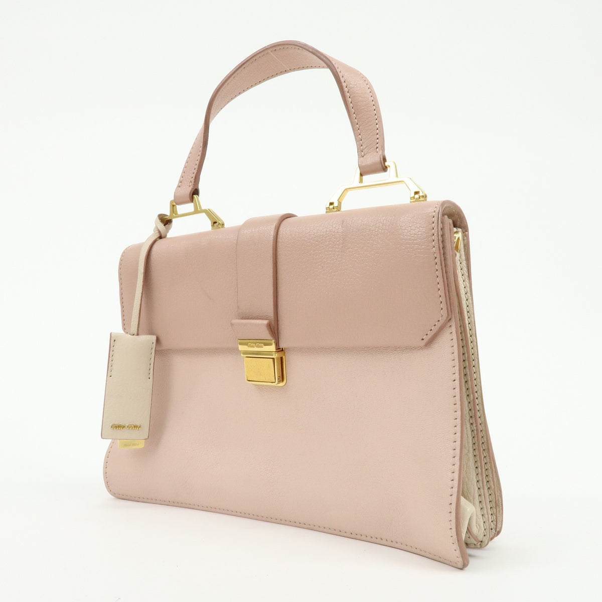 Miu Miu Madras Convertible Compartment Top Handle Leather Pink Leather Handbag (Pre-Owned)