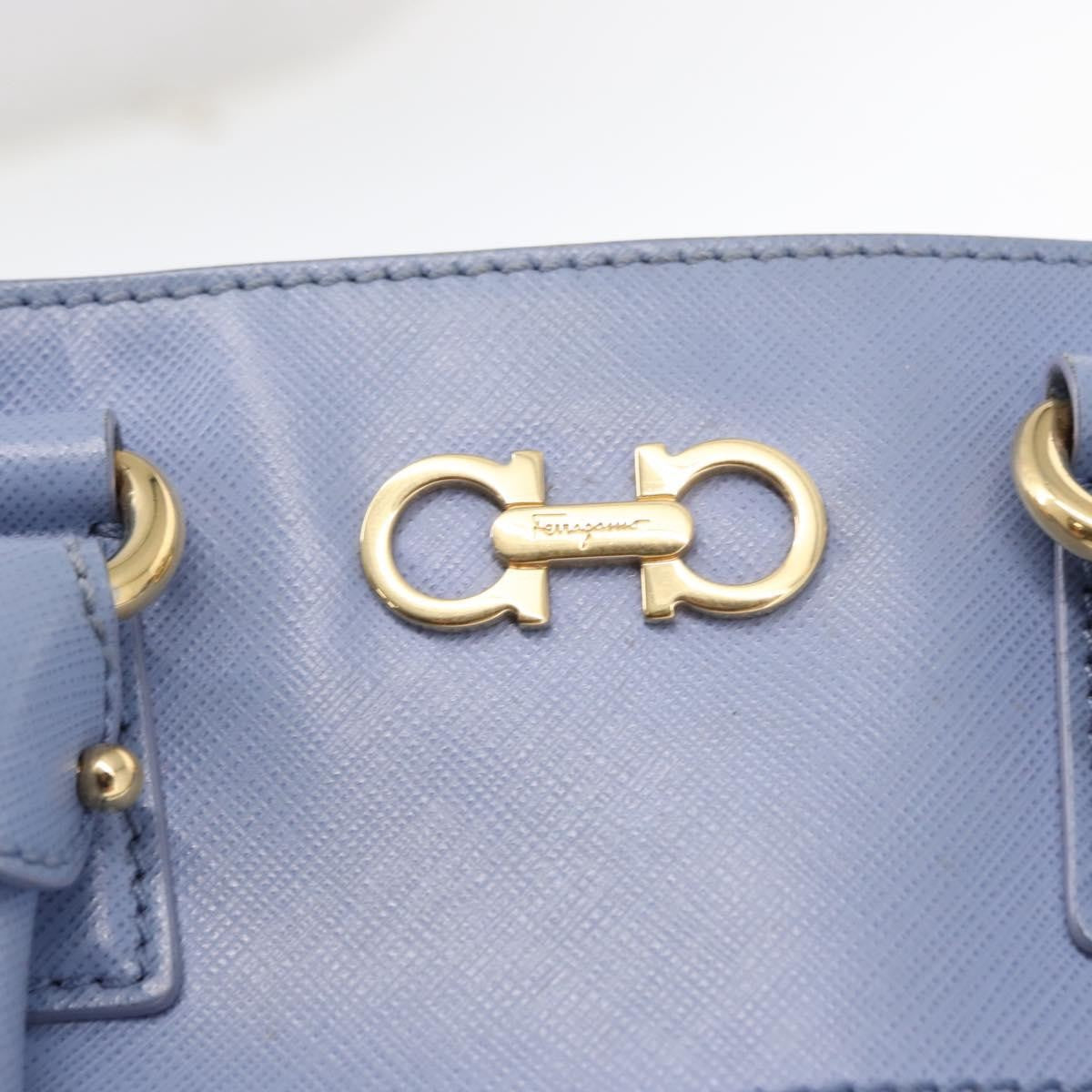 Salvatore Ferragamo Beky Tote Saffiano Leather Blue Leather Handbag (Pre-Owned)