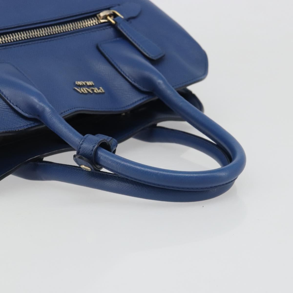 Prada Cuir Promenade Front Zip Tote Leather Blue Leather Handbag (Pre-Owned)