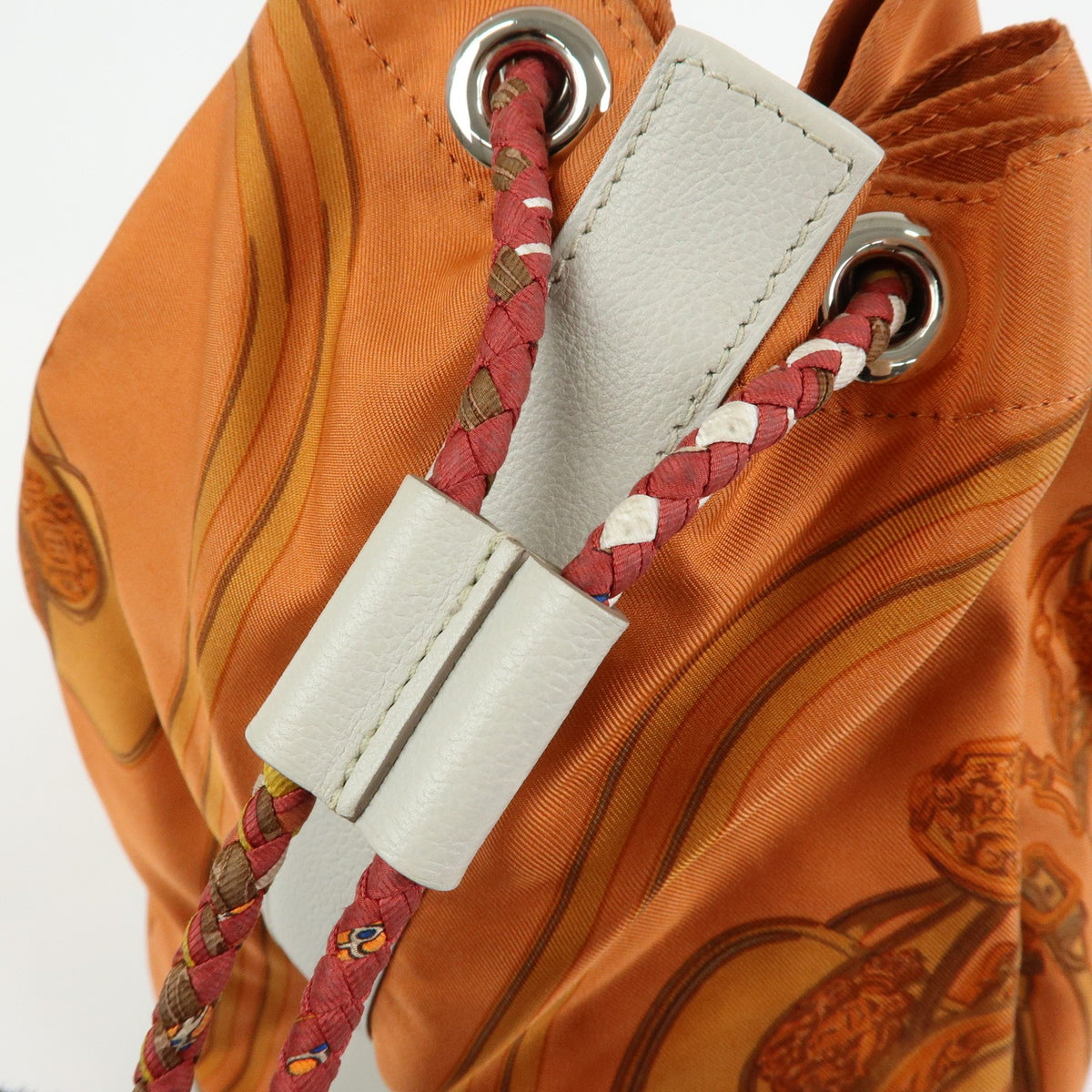 Hermes Soie Cool Printed Silk And Calfskin Orange Silk Handbag (Pre-Owned)