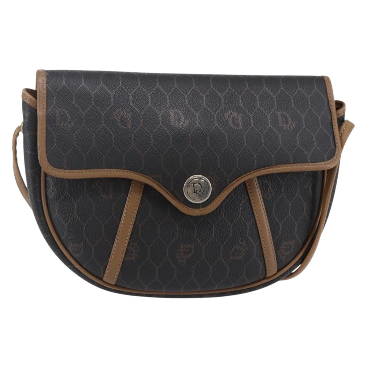 Christian Dior Vintage Honeycomb Flap Canvas And Leather Black Canvas Shoulder Bag Bag (Pre-Owned)