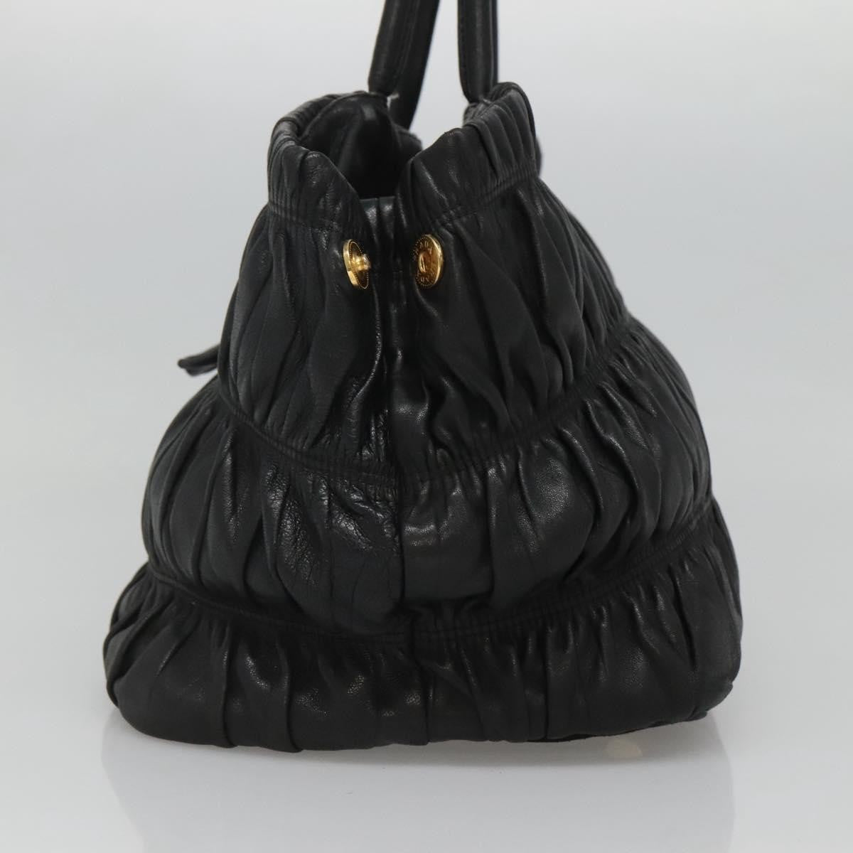 Prada Nappa Gaufre Bow Leather Black Leather Tote Bag Bag (Pre-Owned)
