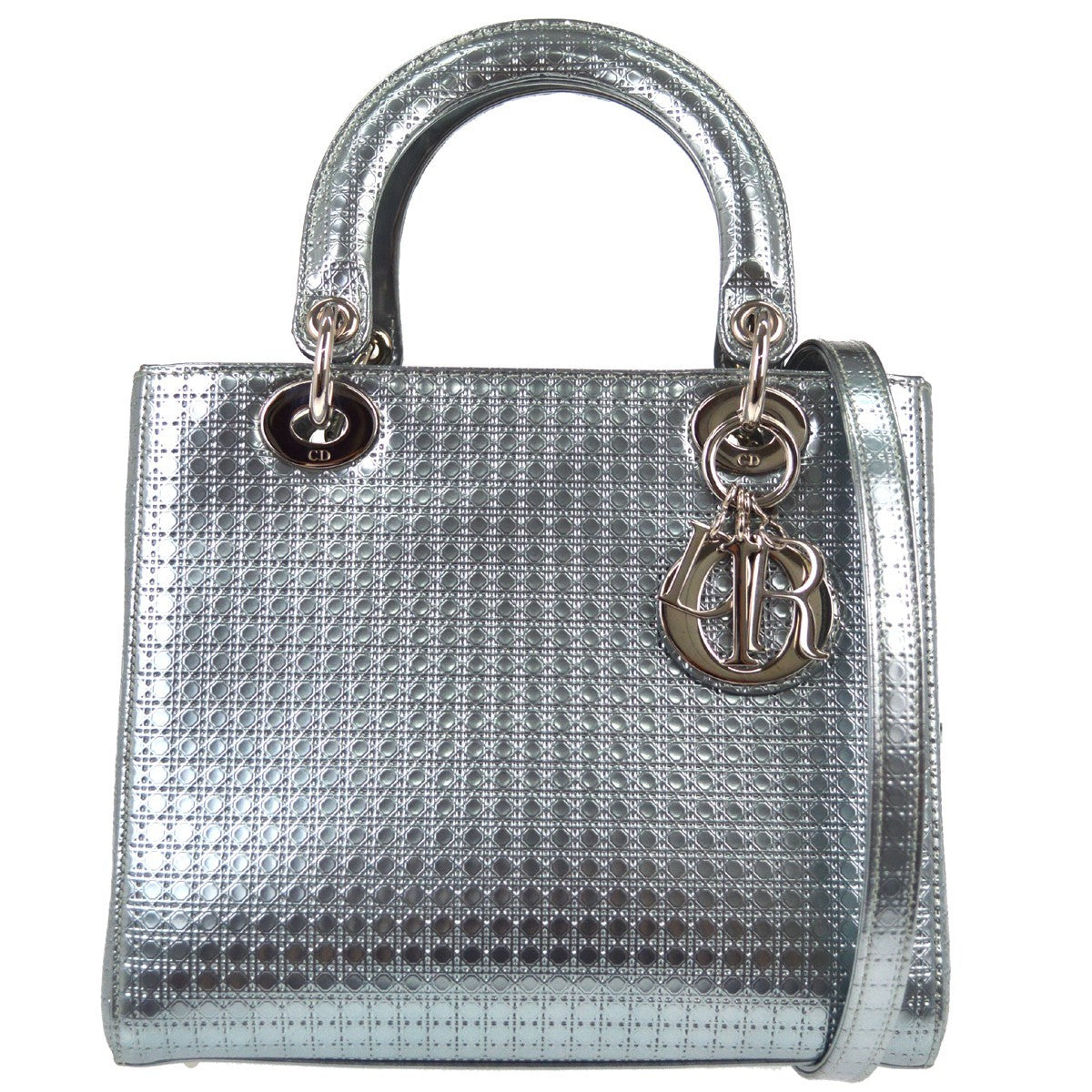 Christian Dior Lady Dior Micro Cannage Metallic Calfskin Metallic Leather Handbag (Pre-Owned)