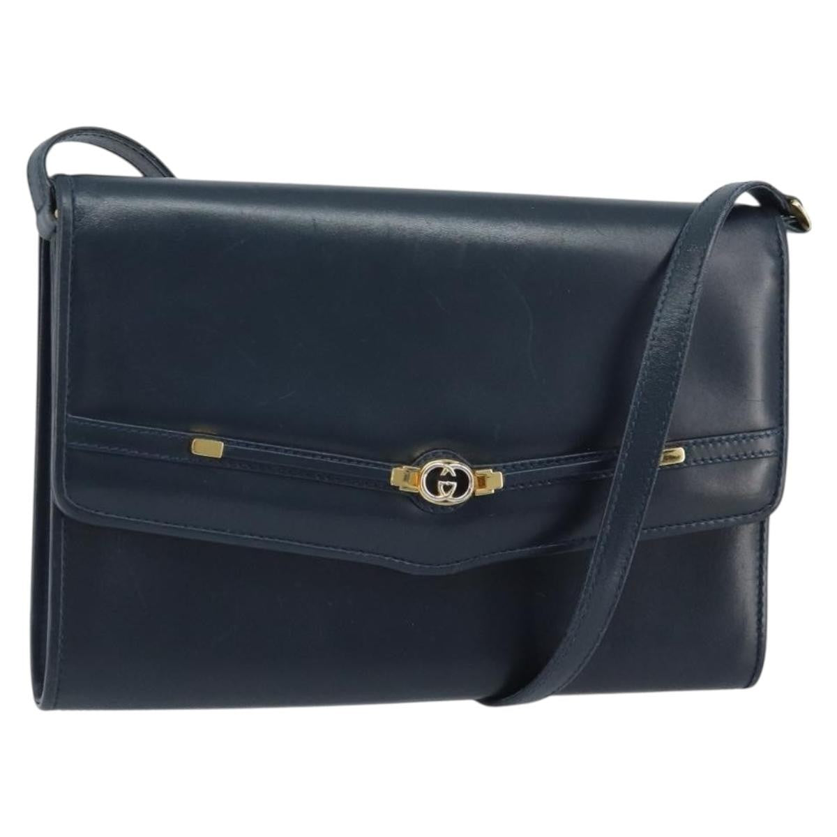 Gucci Vintage Interlocking G Flap Leather Navy Leather Shoulder Bag Bag (Pre-Owned)