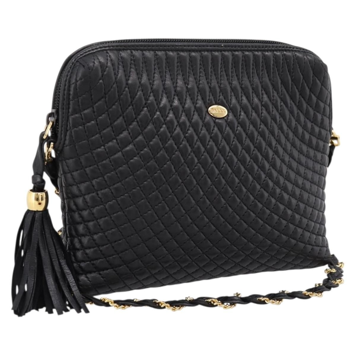 Bally Vintage Chain Quilted Leather Black Leather Shoulder Bag Bag (Pre-Owned)